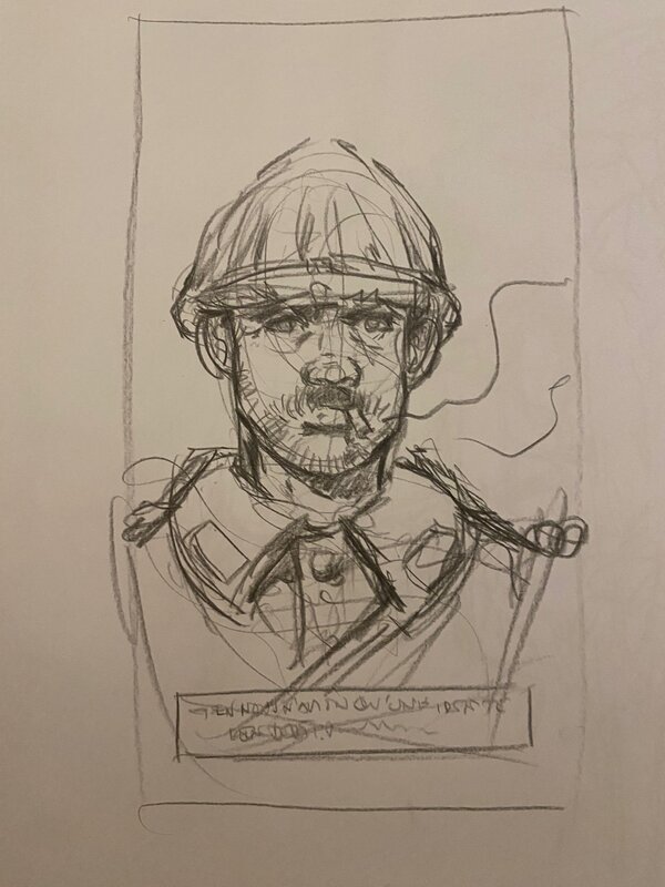 Stéphan Agosto, croquis préparatoire, portrait de Poilu, 