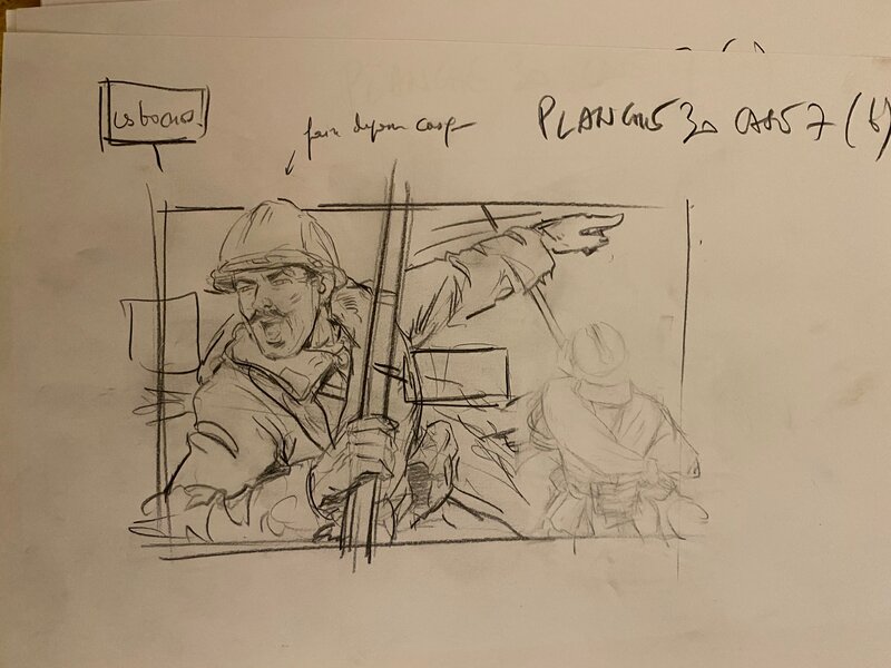 Stéphan Agosto, croquis préparatoires, case 7,  planche 30, 