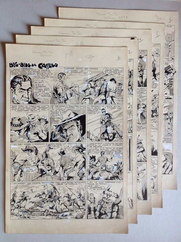 For sale - Rémy Bordelet, Rémy, Atelier Chott, Bordelet Rémy (RÉMY - Atelier Chott) Big Bill le Casseur 83 Planche Originale 5 Complet Encre de Chine petit format TOM TOM 1953 - Comic Strip