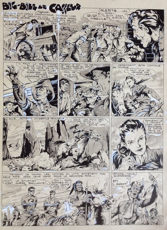 En vente - Rémy Bordelet, Rémy, Atelier Chott, Bordelet Rémy (RÉMY - Atelier Chott) Big Bill le Casseur 84 Planche Originale 1 Titre , Encre de Chine petit format TOM TOM 1953 - Planche originale