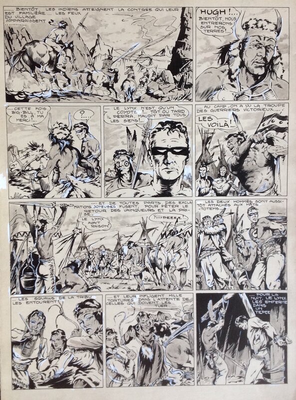 En vente - Rémy Bordelet, Rémy, Atelier Chott, Bordelet Rémy (RÉMY - Atelier Chott) Big Bill le Casseur 84 Planche Originale 2 Hugh !, Encre de Chine petit format TOM TOM 1953 - Planche originale