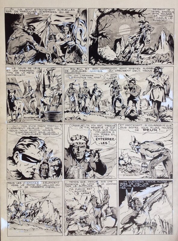 En vente - Rémy Bordelet, Rémy, Atelier Chott, Bordelet Rémy (RÉMY - Atelier Chott) Big Bill le Casseur 84 Planche Originale 3 Cheval, Encre de Chine petit format TOM TOM 1953 - Planche originale