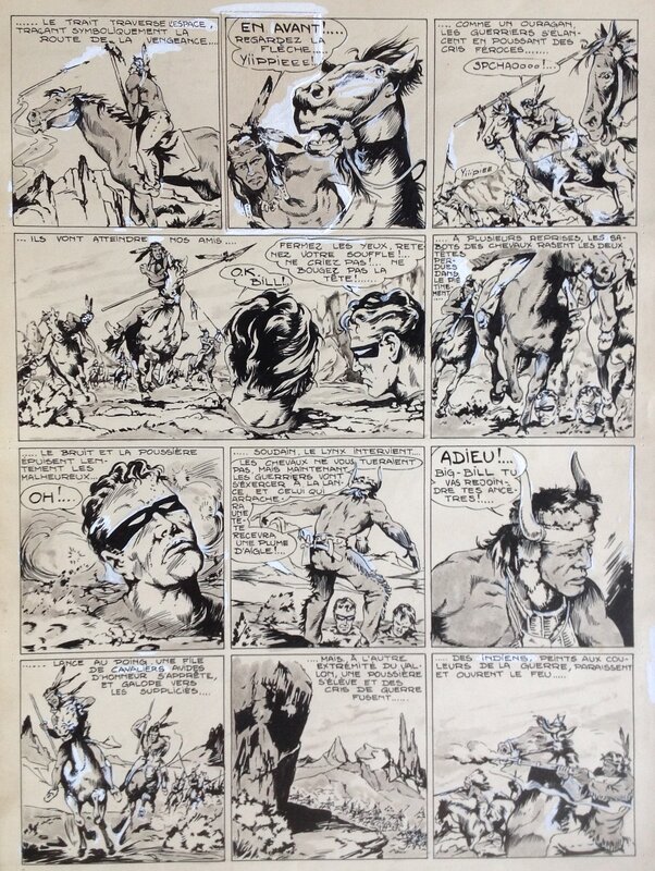 En vente - Rémy Bordelet, Rémy, Atelier Chott, Bordelet Rémy (RÉMY - Atelier Chott) Big Bill le Casseur 84 Planche Originale 4 ADIEU , Encre de Chine petit format TOM TOM 1953 - Planche originale