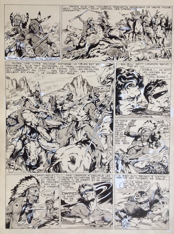 En vente - Rémy Bordelet, Rémy, Atelier Chott, Bordelet Rémy (RÉMY - Atelier Chott) Big Bill le Casseur 84 Planche Originale 5 Charge, Encre de Chine petit format TOM TOM 1953 - Planche originale