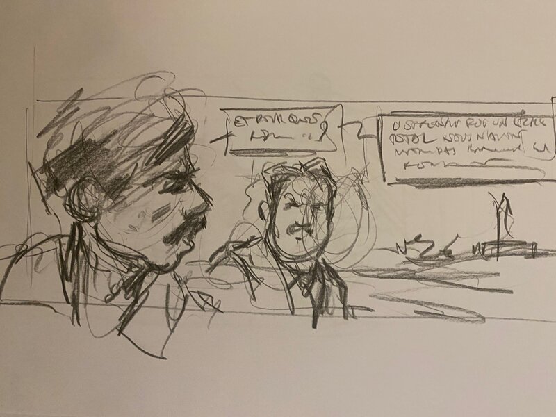 Stéphan Agosto, croquis préparatoire, discussion devant l'Ossuaire de Douaumont, 