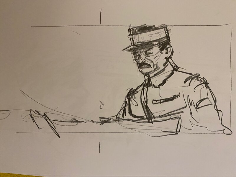 Stéphan Agosto, croquis préparatoire, portrait du général Mangin, 