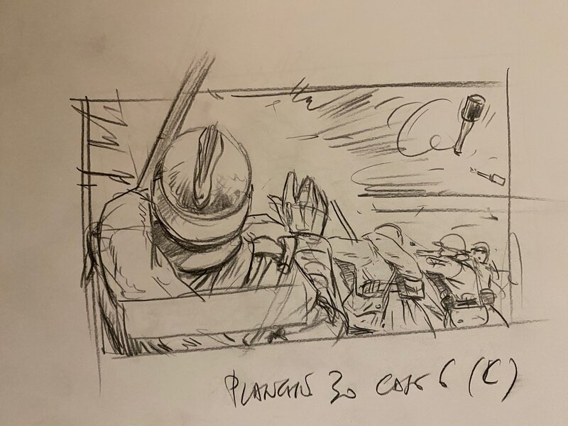 Stéphan Agosto, croquis préparatoires, planche 30, case 6, 