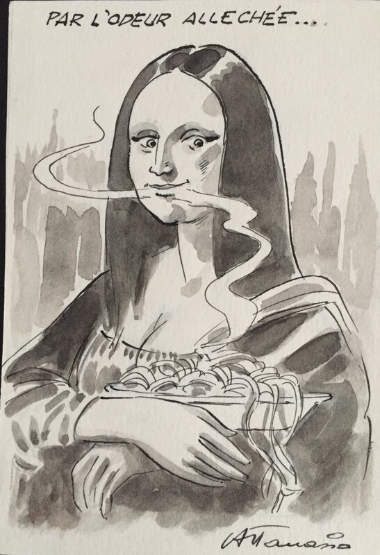 Dino Attanasio, Léonard De Vinci, Attanasio, La Joconde vue par, illustration, 1991. - Illustration originale