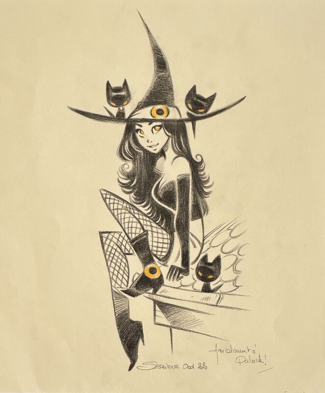 Ood Serrière, La Sorcière et ses chatons - Original Illustration