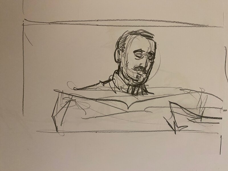 Stéphan Agosto, croquis préparatoire, portrait du Général Nivelle, 
