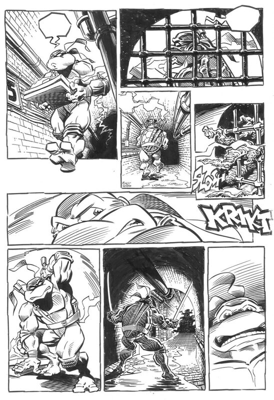 Giuliano Piccininno, Kevin Eastman, Peter Laird, Piccininno, TMNT, planche inédite, 1990. - Planche originale