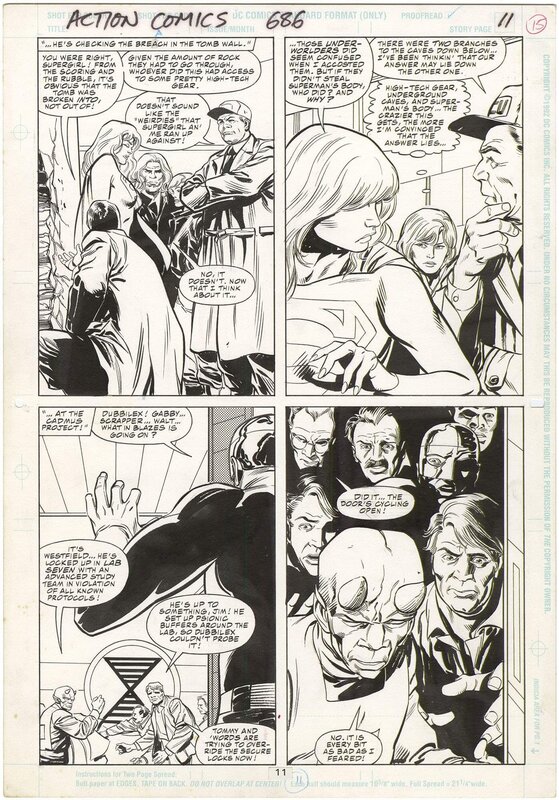 En vente - Butch Guice, Denis Rodier, Action Comics #686 p.11 (Death of Superman) - Planche originale