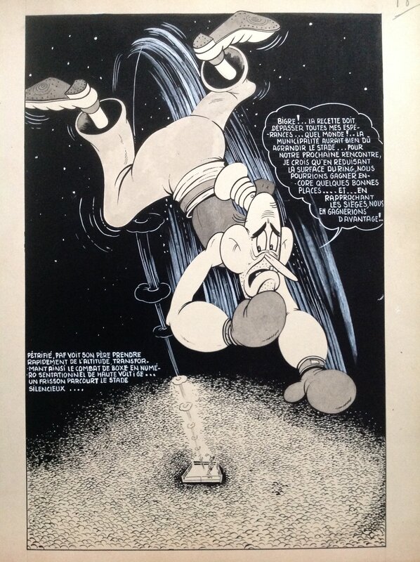 En vente - André Rey ( Atelier Chott ) Planche Originale 18 Cap' tain Paf 4 Sport santé Boxe ,Humour Bd Rc 1952 Pierre Mouchot (très Calvo) - Planche originale