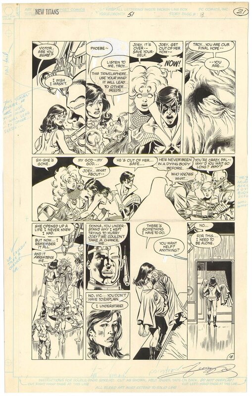En vente - George Perez, Bob McLeod, New Titans #51 p.18 (7 Titans) - Planche originale