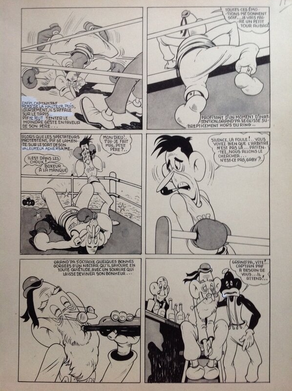 En vente - André Rey ( Atelier Chott ) Planche Originale 19 Cap' tain Paf 4 Sport santé Boxe ,Humour Bd Rc 1952 Pierre Mouchot (très Calvo) - Planche originale