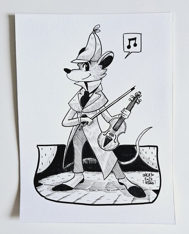 Dessin original de l'Inktober 2024 : Basil détective privé de Disney par oTTami ! - Illustration originale