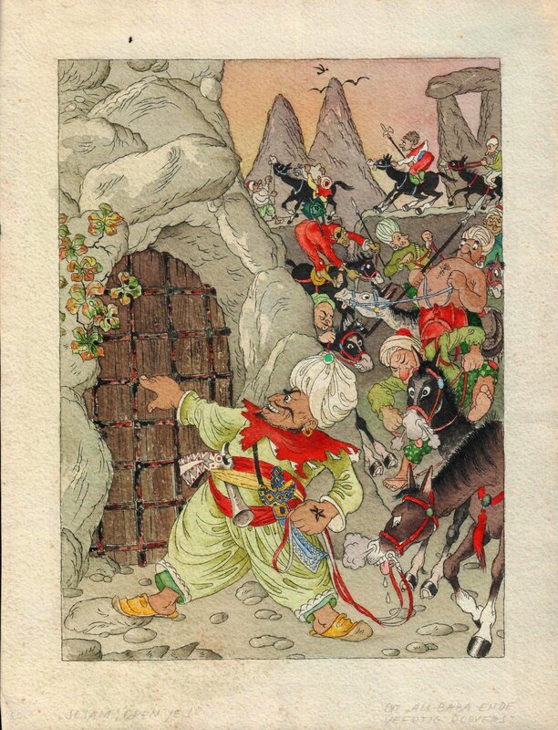 Arthur Goldsteen, De Wonderbare avonturen van Maroef de Schoenmaker - Ali Baba en de veertig Rovers - Original Illustration
