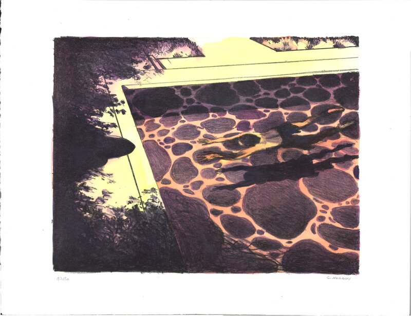 En vente - Grégory Mardon - Piscine - Illustration originale