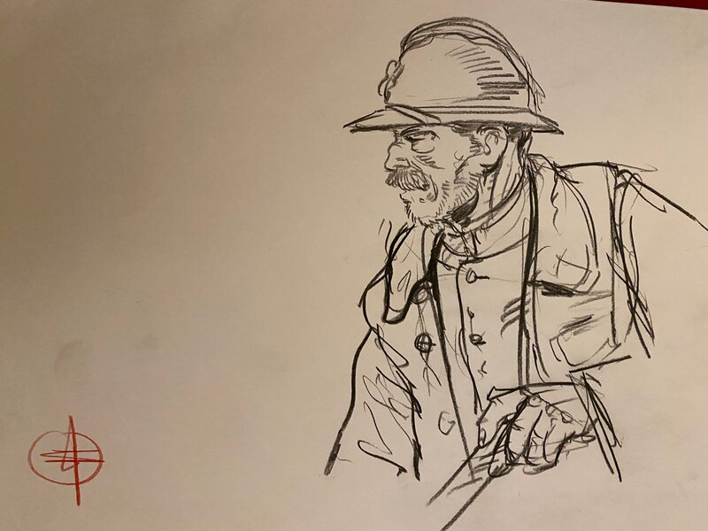 Stéphan Agosto, illustration originale, Poilu entretenant sa tranchée, 