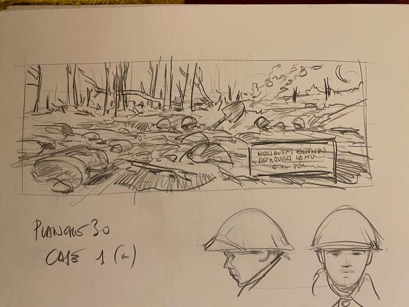 Stéphan Agosto, croquis préparatoire, remise en état de la tranchée, 