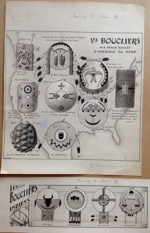 En vente - Claude Rittaud, Atelier Chott, Rittau, Rittaud Claude Rubrique indien Bouclier Bison Planche originale 3 Dessin , lavis encre 1952 du Big Bill Casseur 68 Atelier Chott - Illustration originale