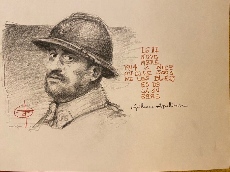 Stéphan Agosto, illustration originale, portrait de Guillaume Apollinaire, 