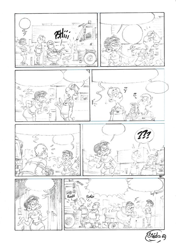 Stédo, Crayonné planche 30 des pompiers - Œuvre originale