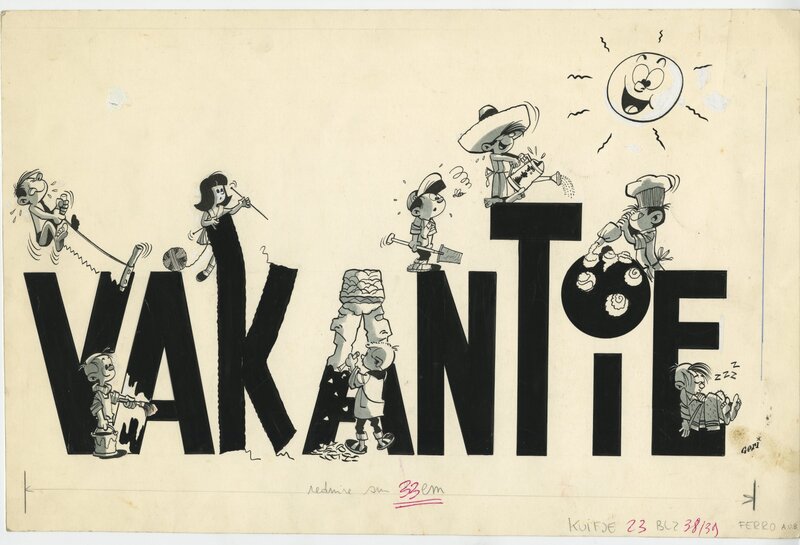 Géri, ('1960) Geri - Journal Tintin - Illustration originale Vakantie - Grand format - Original Illustration