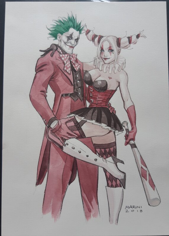 Enrico Marini, Batman - illustration Joker & Harley Quinn A4 - Illustration originale