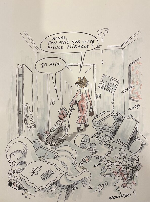 Wolinski - La pilule Miracle - Original Illustration