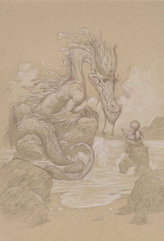 Justin Gerard, How to train your Waterdragon Painting Prelim - Original Illustration