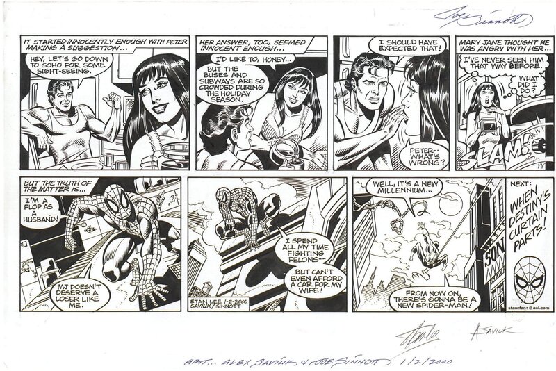 For sale - Alex Saviuk, Joe Sinnott, Amazing Spider-Man Strip 1/2/2000 (Stan Lee Signed) - Comic Strip