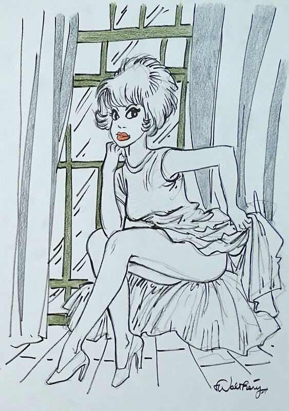 En vente - François Walthéry, Natacha fenêtre verte - Illustration originale