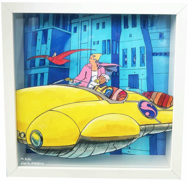 En vente - Marc Rouchairoles, Décapotable volante d'après Moebius - Œuvre originale