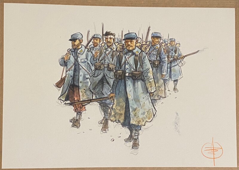 Stéphan Agosto, illustration originale en couleurs directes, monté en ligne du 74ème RI, 