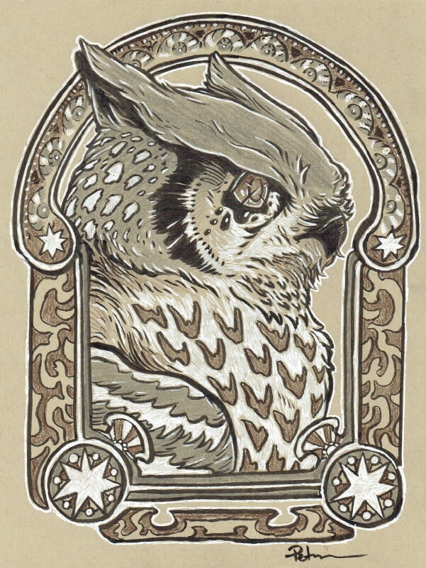 David Petersen, Art Nouveau Owl Commission - Illustration originale