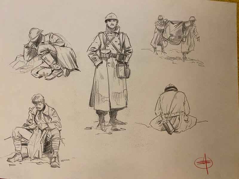 Stéphan Agosto, illustration originale, diverses occupations dans les tranchées, 