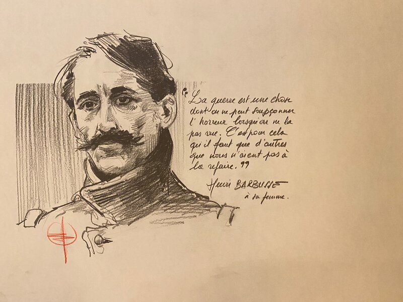 Stéphan Agosto, illustration originale, portrait d'Henri Barbusse, 