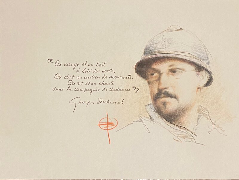 Stéphan Agosto, illustration originale, portrait de Georges Duhamel, 