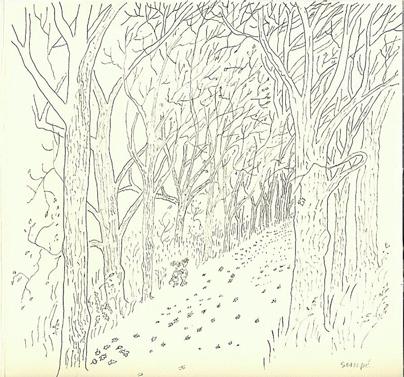 Promenade d'automne by Sempé - Original Illustration