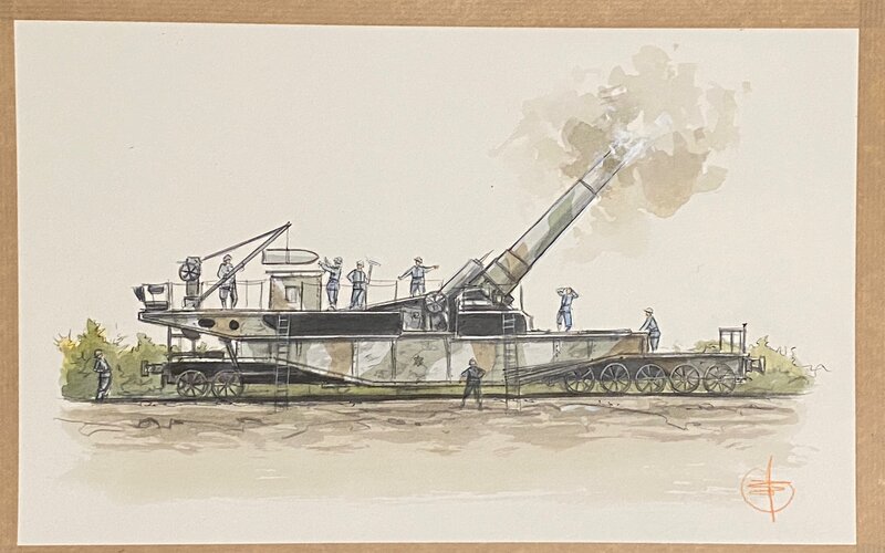 Stéphan Agosto, illustration originale, canon français sur rails de 320mm, 