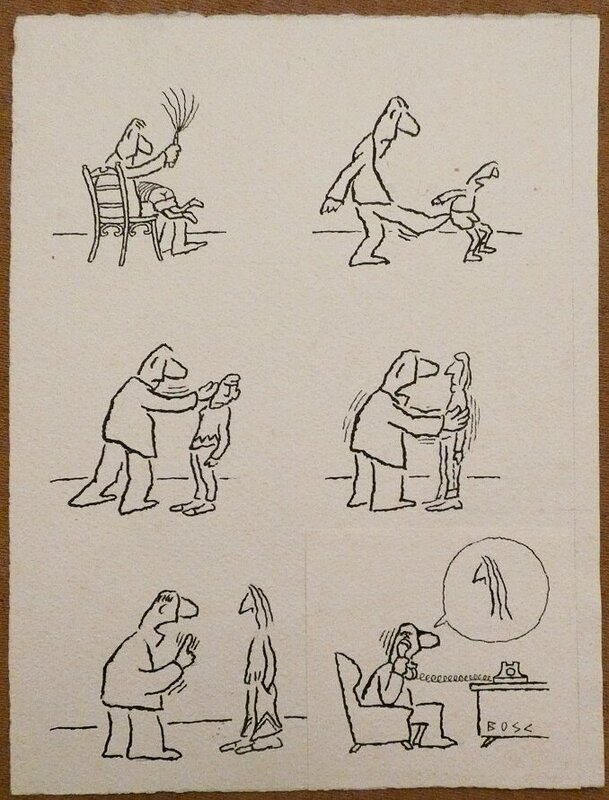 Jean Bosc, L'éducation de PAPA ... Heureusement il y a des changements ... et des enfants encore battus - Original Illustration