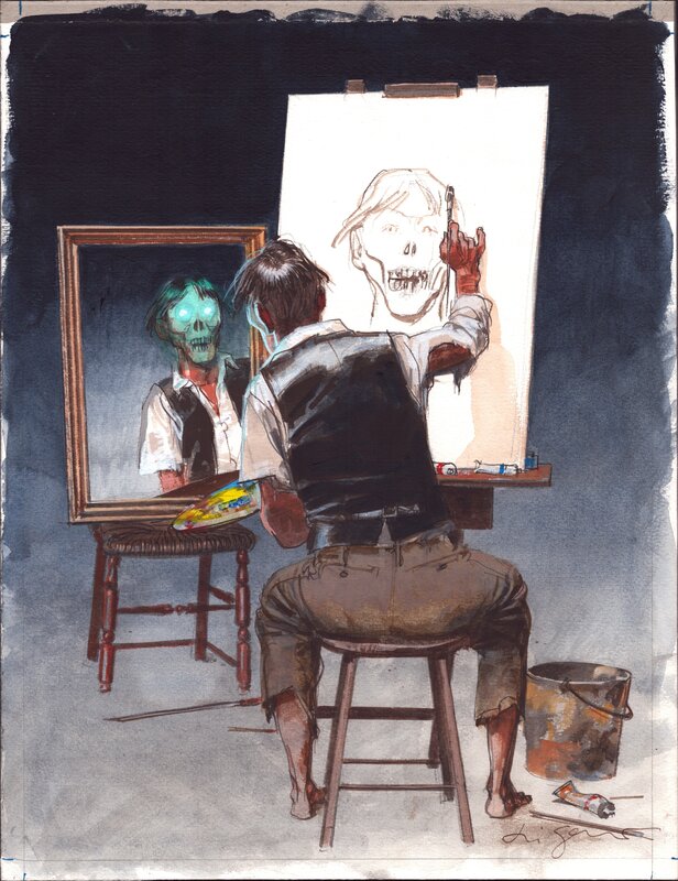 En vente - Aldo Di Gennaro, Hommage à Norman Rockwell [Nathan Never, Almanacco della Fantascienza 2013, p. 164] - Illustration originale
