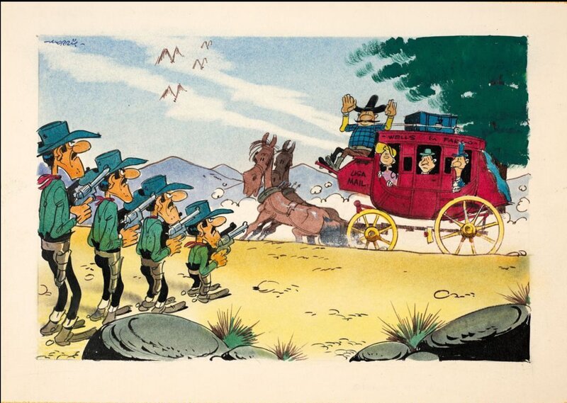 Morris Lucky Luke - The Daltons Attack a Stage Coach - Original Illustration