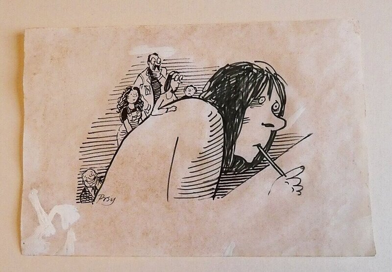 Posy Simmonds, Autoportrait de l'artiste . Publié en 1981 - Illustration originale