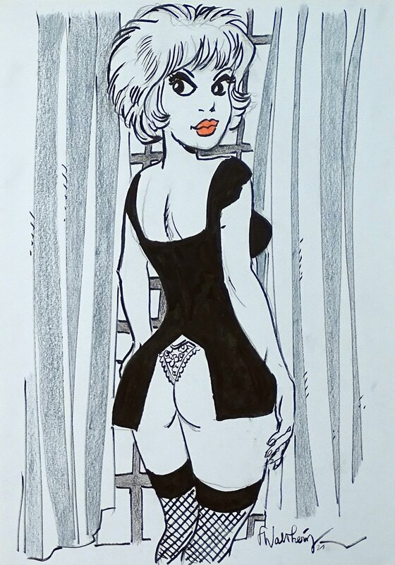 En vente - Natacha retournée par François Walthéry - Illustration originale