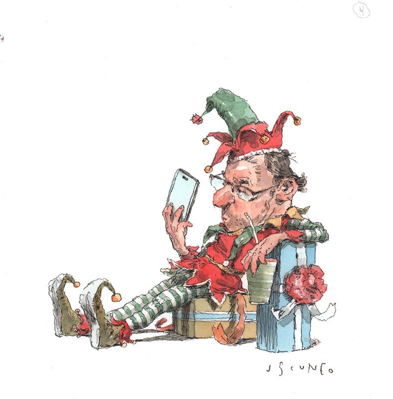 En vente - John Cuneo, Jc037-  The Hungover Elf - Illustration originale