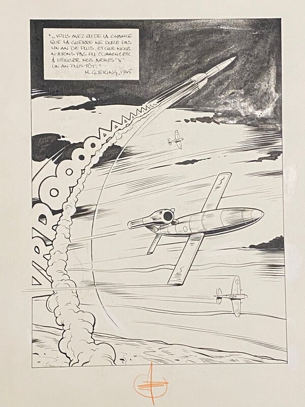 Stéphan Agosto, illustration originale, Tirs de V1 et V2 face à des Spitfires, 