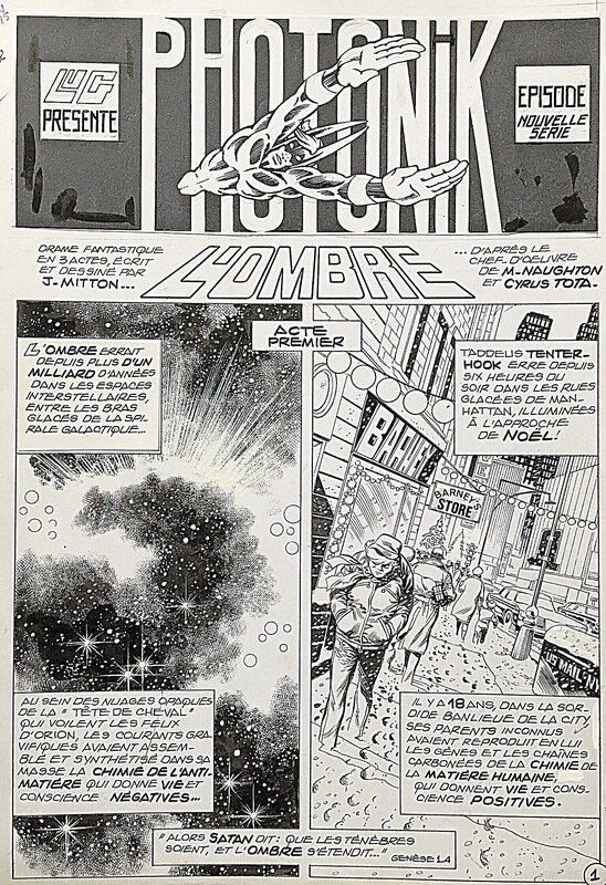 Jean-Yves Mitton, Ciro Tota, Maurice Chevalier, Mitton, Photonik#48, L'Ombre, Acte I, planche n°1, Spidey#84, 1987. - Planche originale