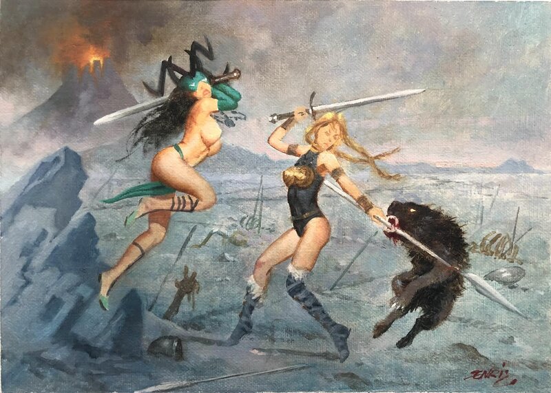 En vente - Enric Torres-Prat, Hela vs. Valkyrie Battle (Marvel Comics) - Œuvre originale